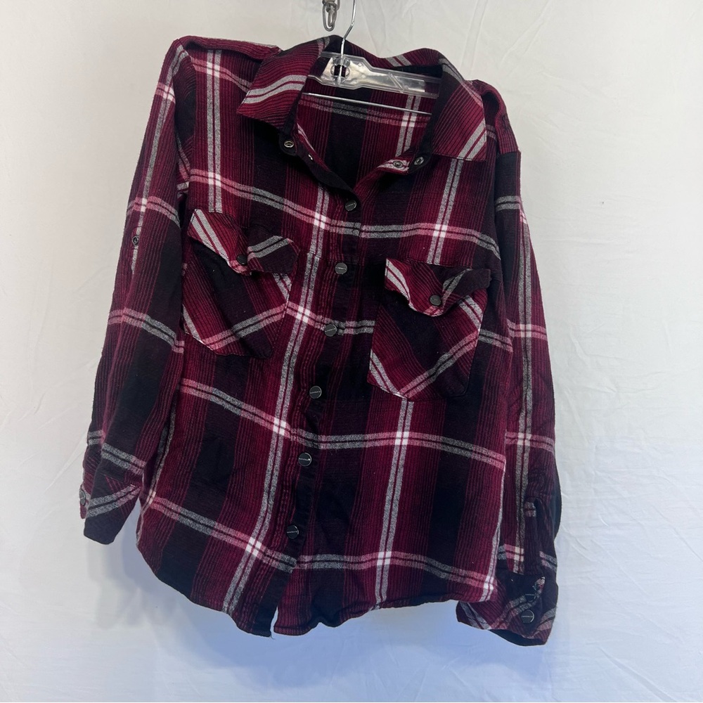 Sanctuary Top Womens Red Plaid Boyfriend Snap Shirt Pockets Size Medium
